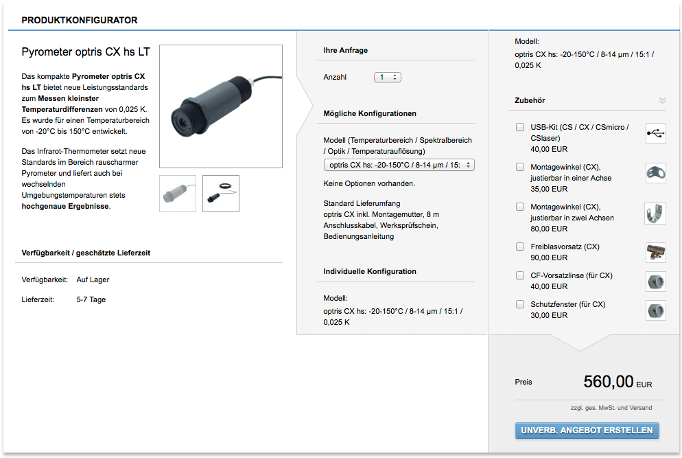 Produktkonfigurator programmieren Beispiel, Preiskalkulator